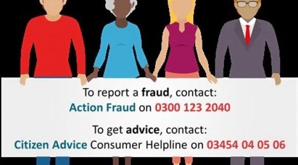 Poster image to report a fraud or get citizen advice using helplines